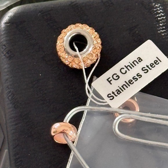 Stainless Steel Spacer Charms Crystal Beads Rose Gold - Picture 4 of 16